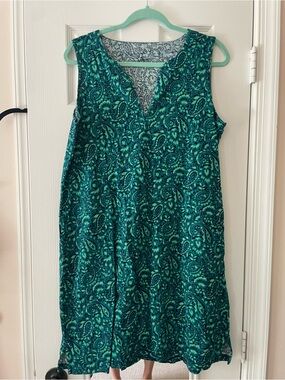 Lands' End Teal Cotton Paisley V-Neck Midi Dress